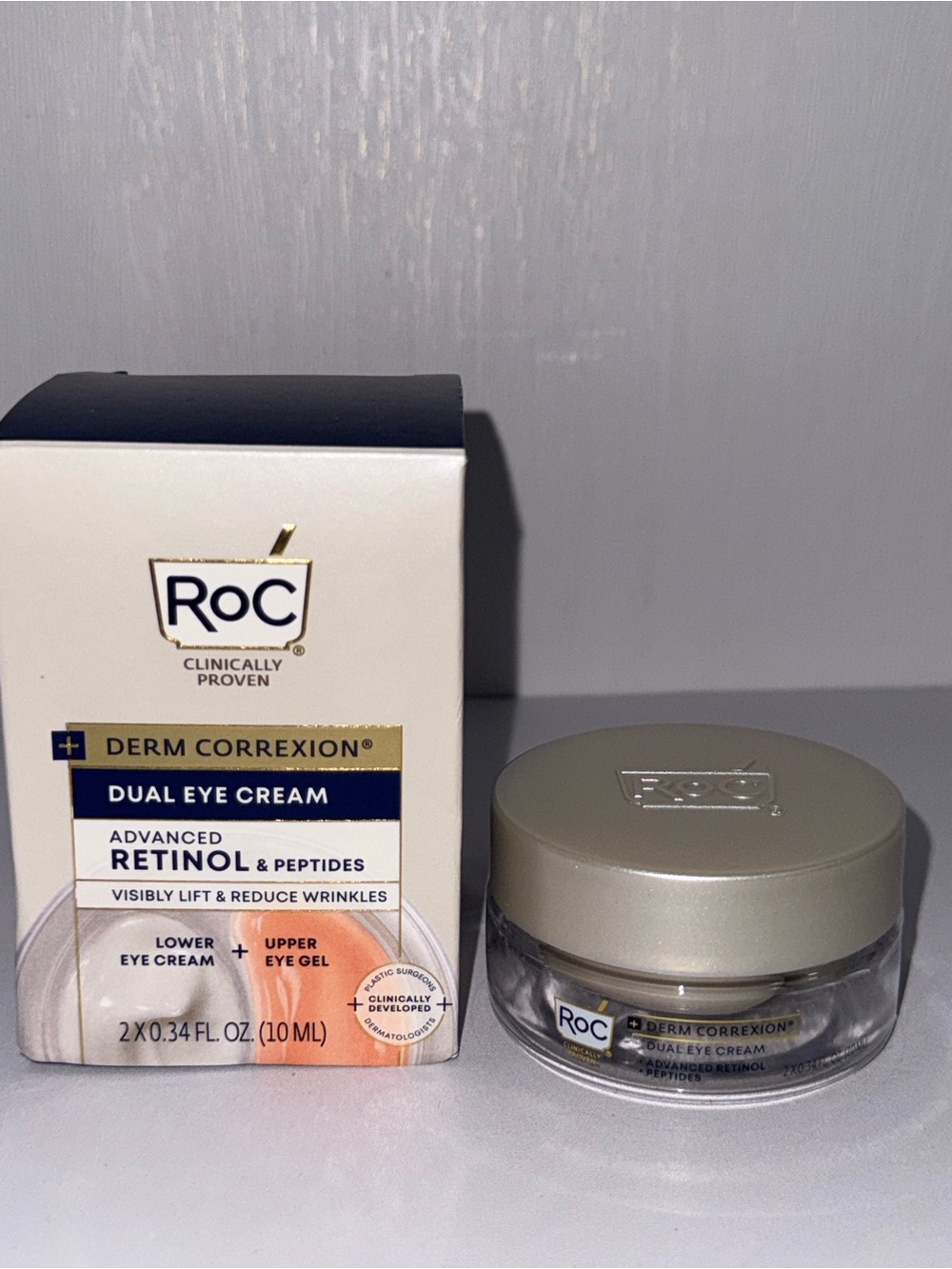 RoC Derm Correxion Dual Eye Cream Retinol Peptides Fragrance-Free 2X 0.34oz